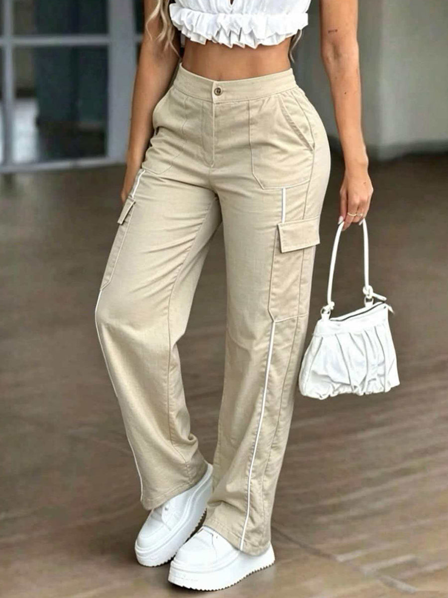 High-Waist Pocket Contrast Pants