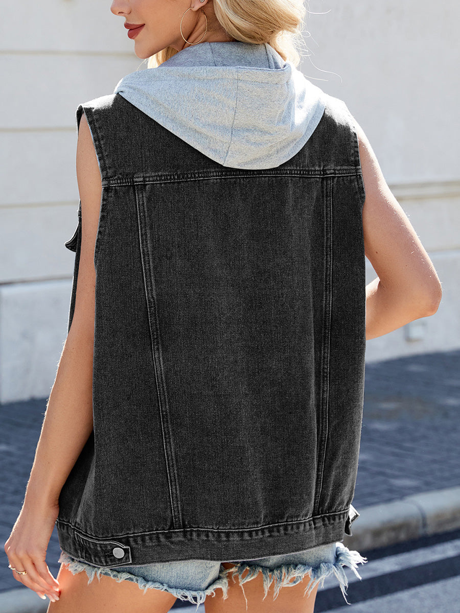 Button-Detail Pocket Sleeveless Relaxed Vest