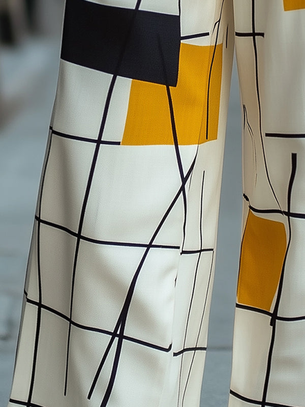 Printed High-Waist Asymmetric Relaxed Pants