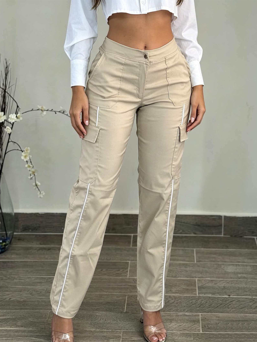 High-Waist Pocket Contrast Pants