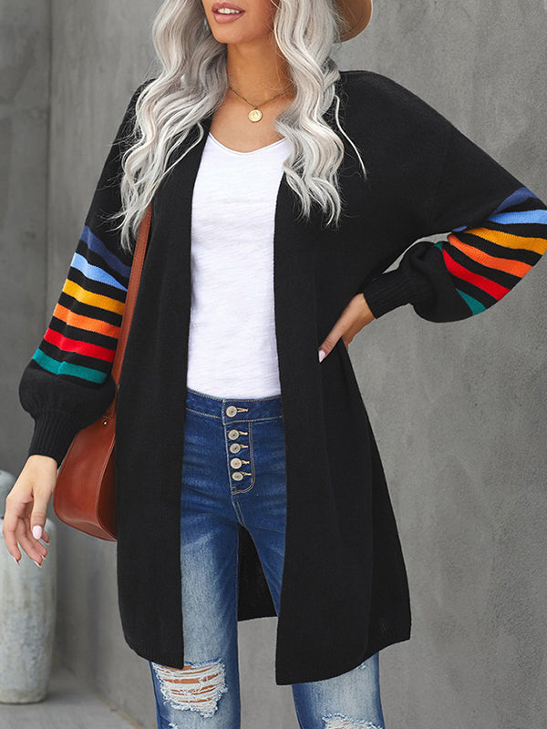 Striped Long-Sleeve Relaxed Contrast Cardigan