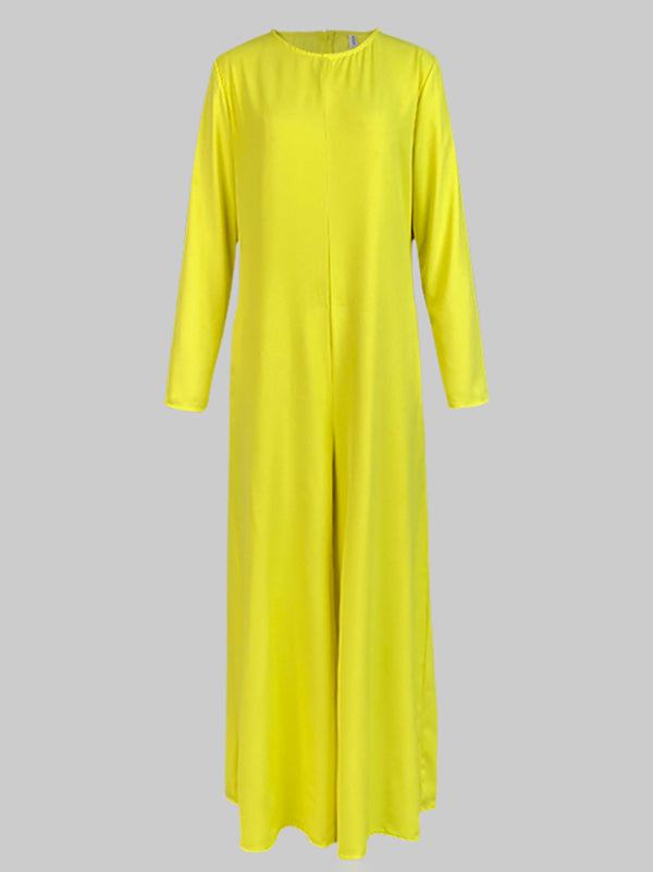 Wide-Leg Round-Neck Pocket Relaxed Jumpsuit