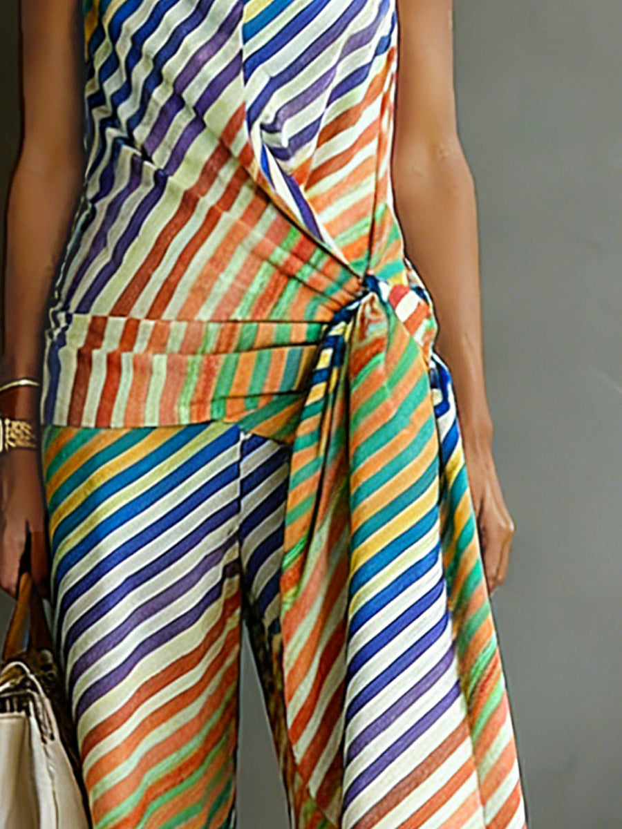 Striped Wide-Leg Relaxed Pants