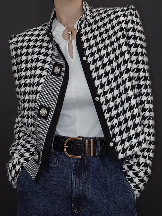 Printed Stand-Collar Long-Sleeve Relaxed Jacket