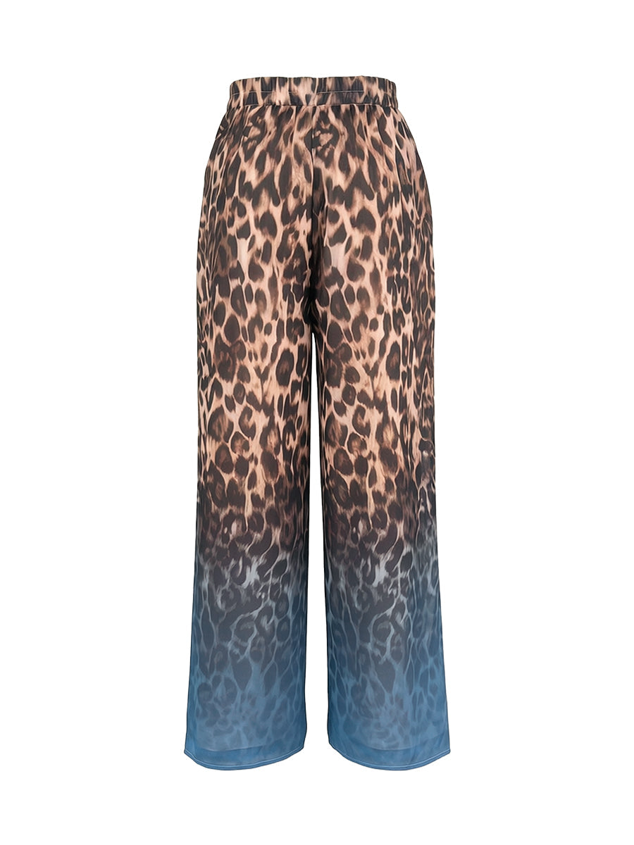 Leopard Print Gradient High-Waist Relaxed Pants