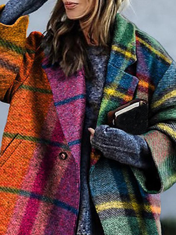 Checked Three-Quarter Sleeve Relaxed Contrast Jacket