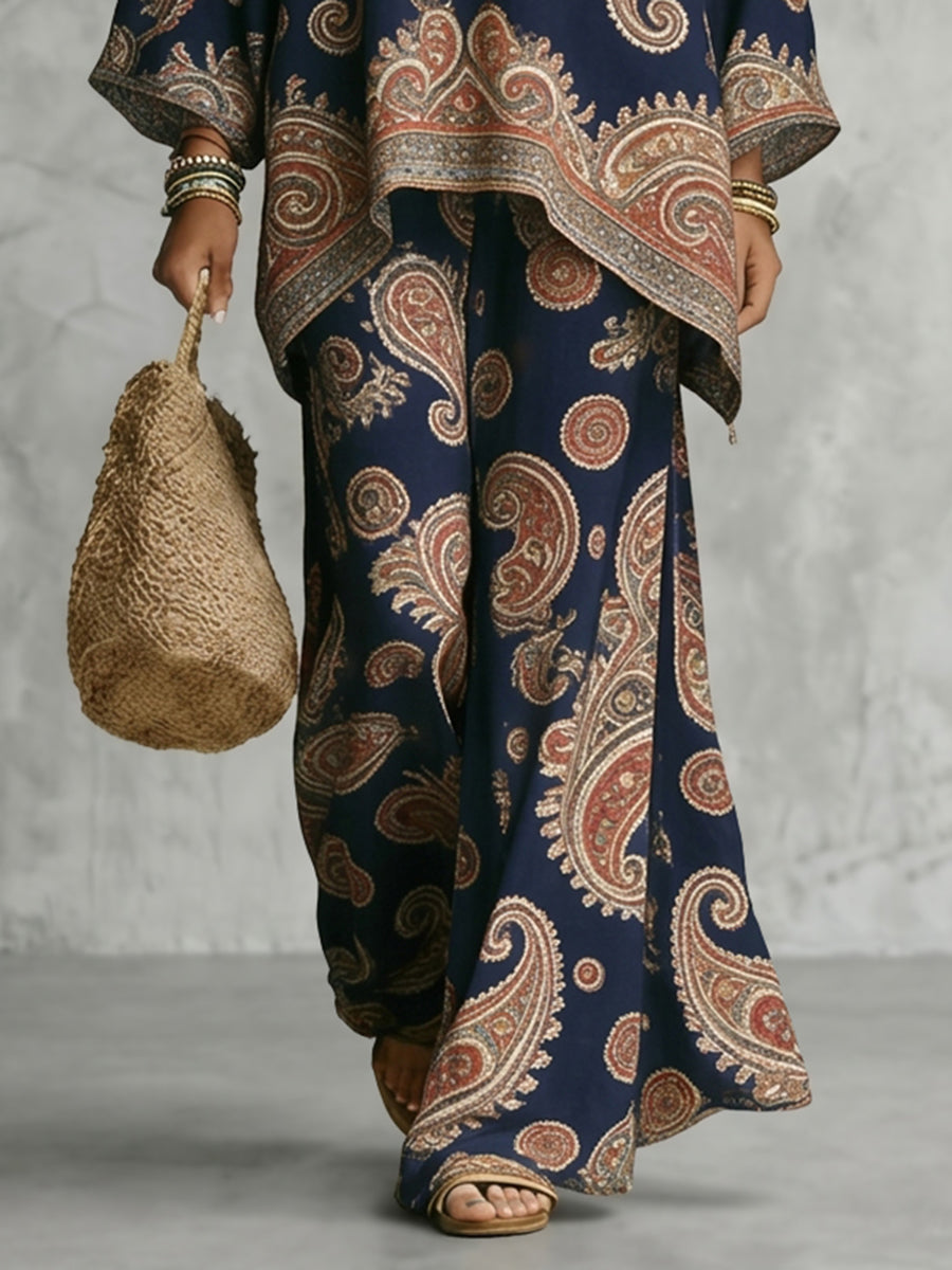 Printed High-Waist Relaxed Contrast Pants