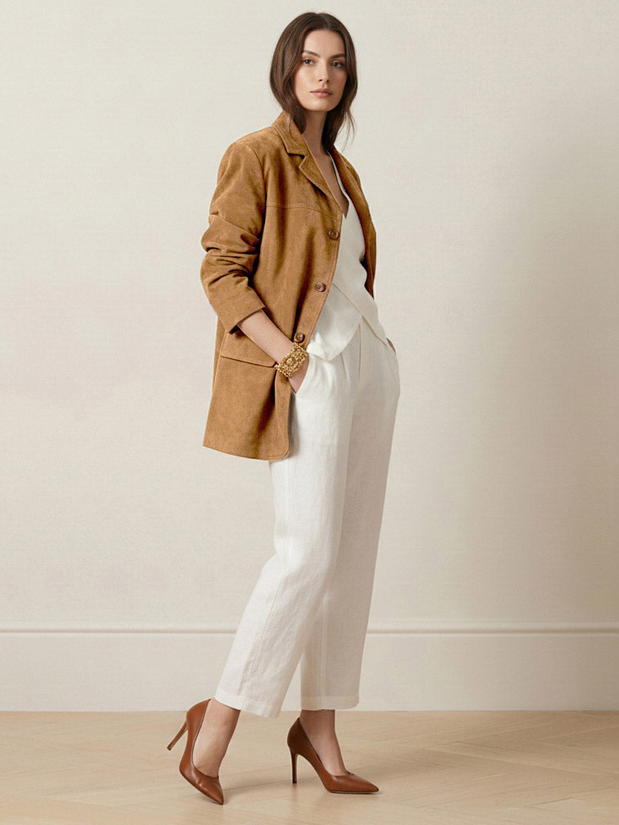 Notch-Collar Button-Detail Long-Sleeve Relaxed Blazer