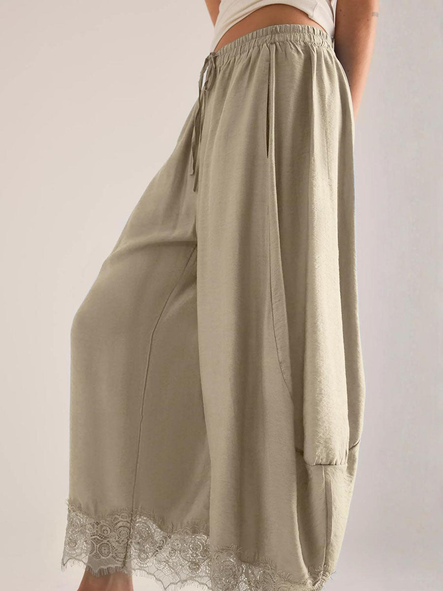 Wide-Leg Drawstring Pocket Elastic Pants