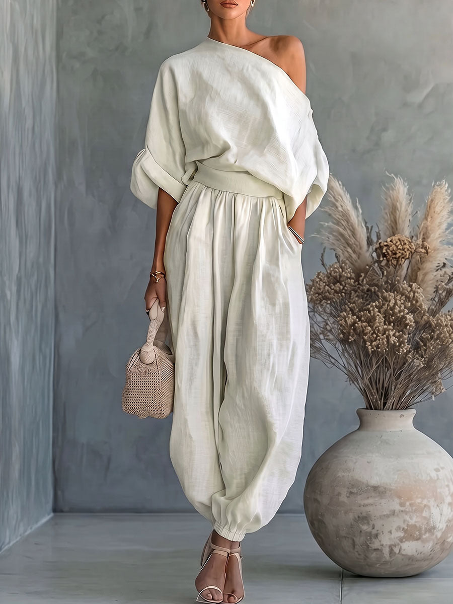 Wide-Leg High-Waist Pocket Elastic Pants