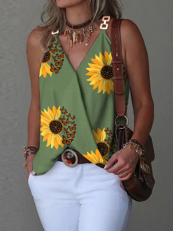 Floral V-Neck Sleeveless Vest