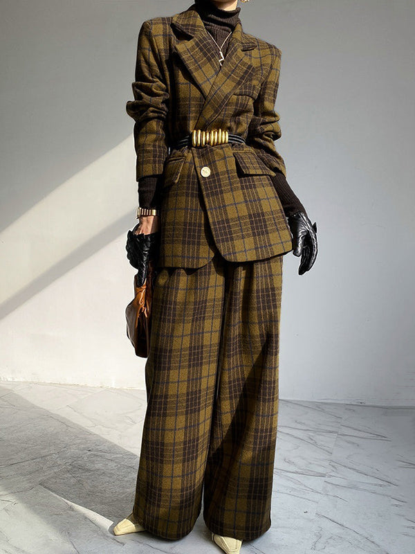 Checked High-Waist Relaxed Pants