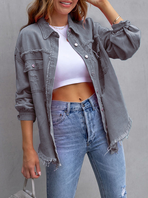 Fringe Pocket Long-Sleeve Relaxed Jacket