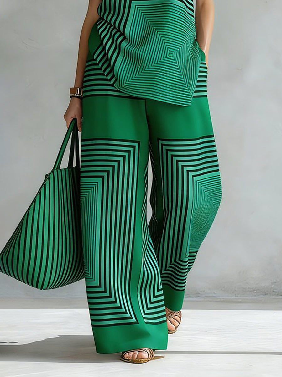 Wide-Leg Pocket Relaxed Contrast Pants