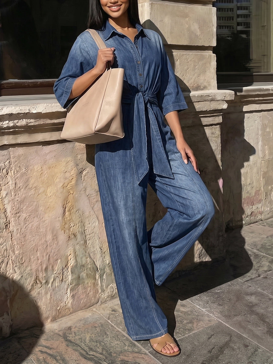 Gradient High-Waist Button-Detail Pocket Jumpsuit