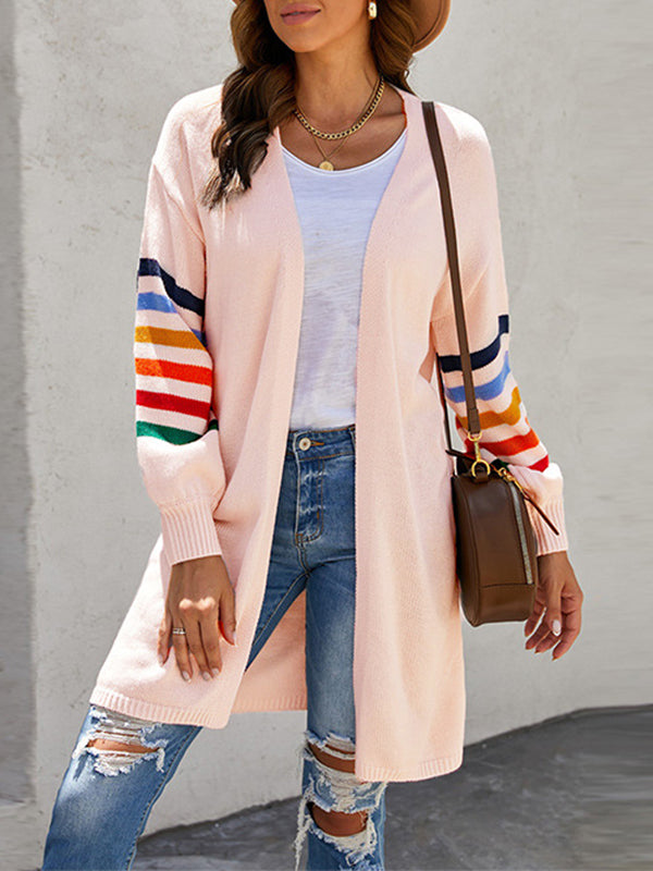 Striped Long-Sleeve Relaxed Contrast Cardigan