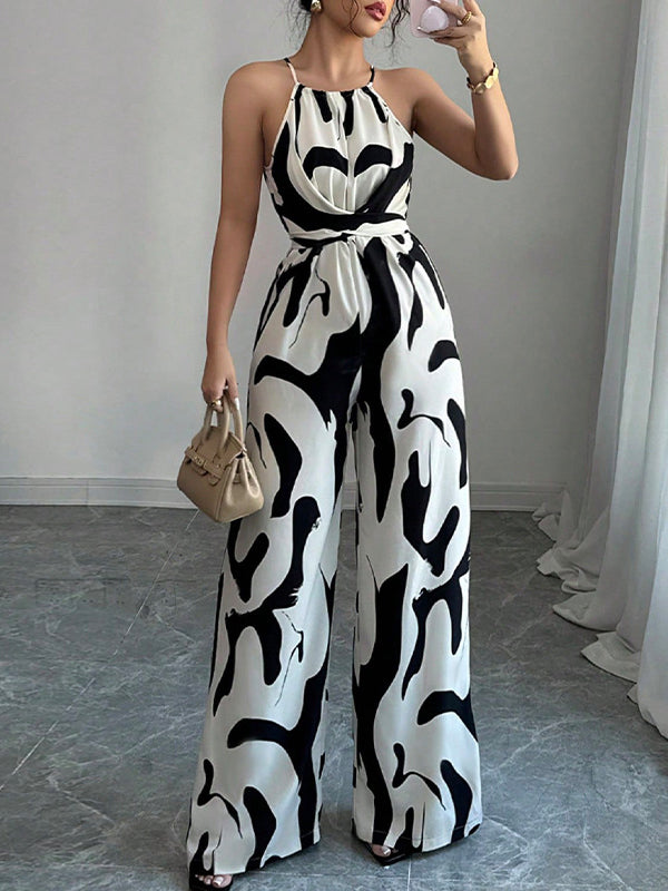 Pleated Sleeveless Relaxed Contrast Jumpsuit