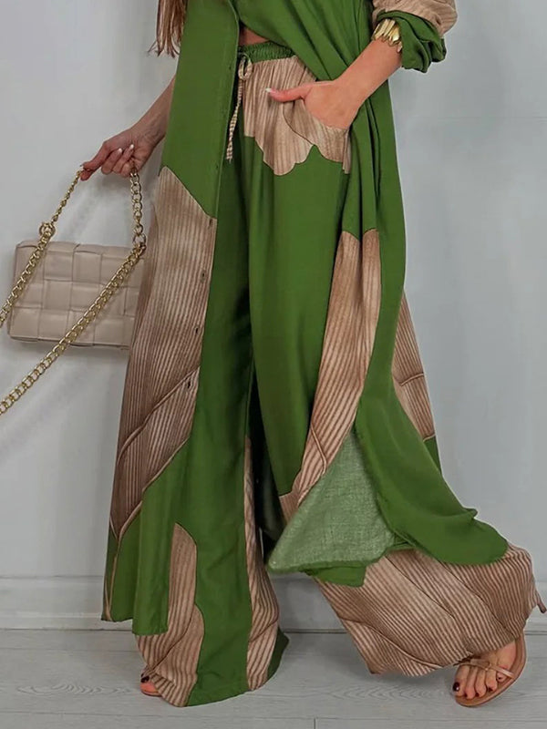 Floral Wide-Leg High-Waist Drawstring Pants