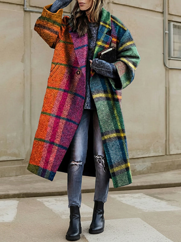 Checked Three-Quarter Sleeve Relaxed Contrast Jacket