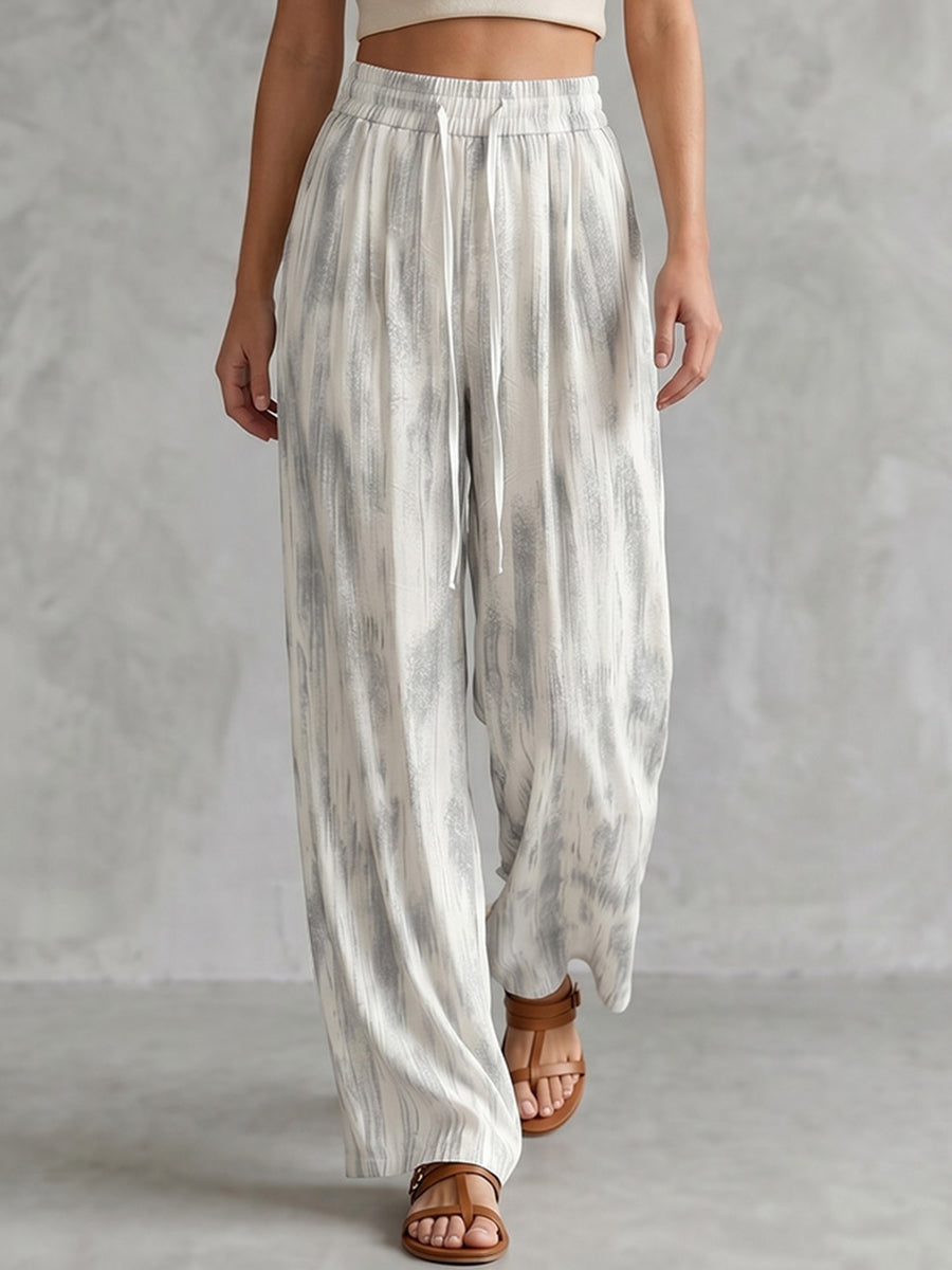 Wide-Leg High-Waist Drawstring Pocket Pants