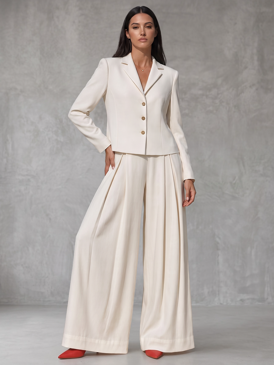 Notch-Collar Button-Detail Long-Sleeve Blazer