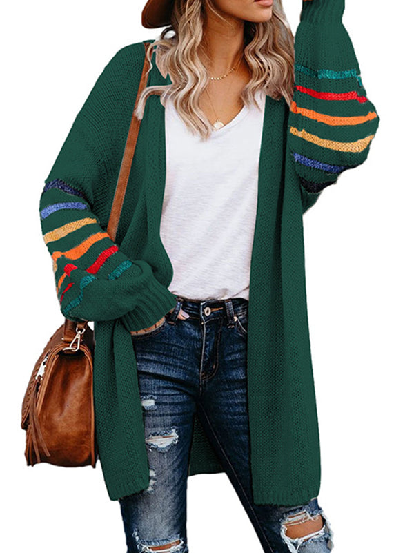 Striped Long-Sleeve Relaxed Contrast Cardigan