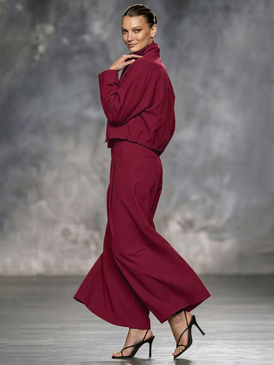 Wide-Leg Cropped Pocket Elastic Pants