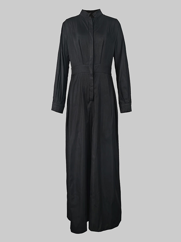 Wide-Leg V-Neck Button-Detail Relaxed Belt