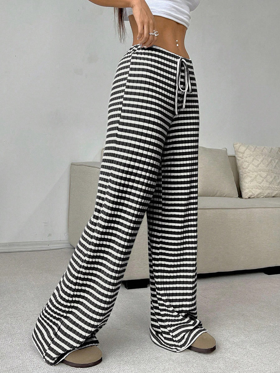 Striped High-Waist Drawstring Contrast Pants