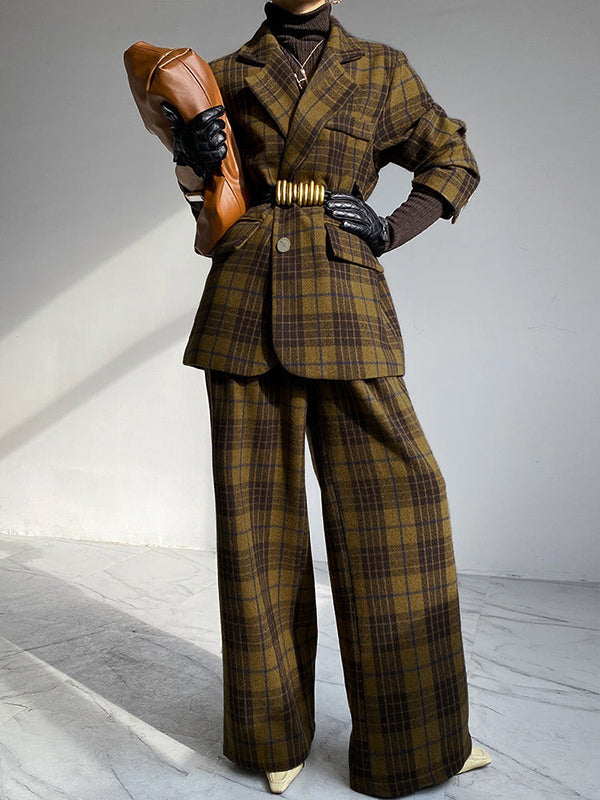 Checked High-Waist Relaxed Pants
