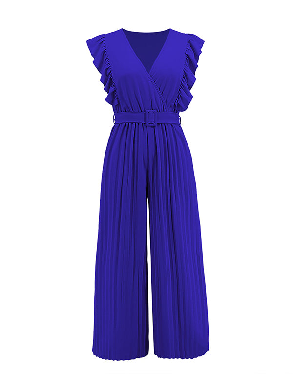 High-Waist V-Neck Pleated Ruffle Belt