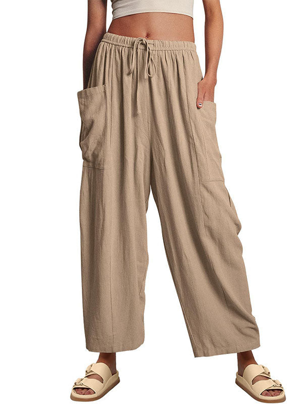 High-Waist Pleated Drawstring Pocket Pants