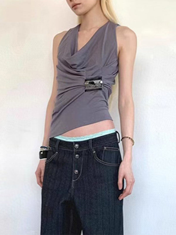 Pleated Sleeveless Relaxed Tank Top