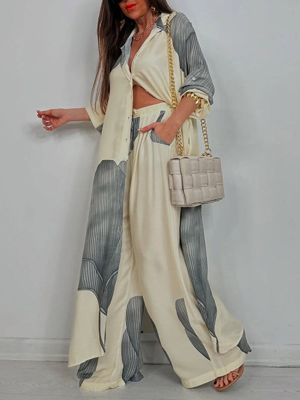Floral Wide-Leg High-Waist Drawstring Pants