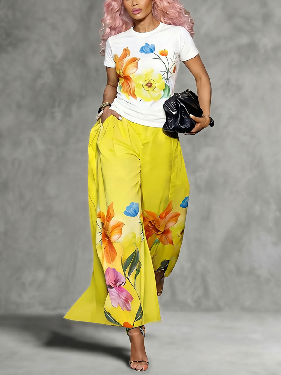 Floral High-Waist Pocket Relaxed Pants
