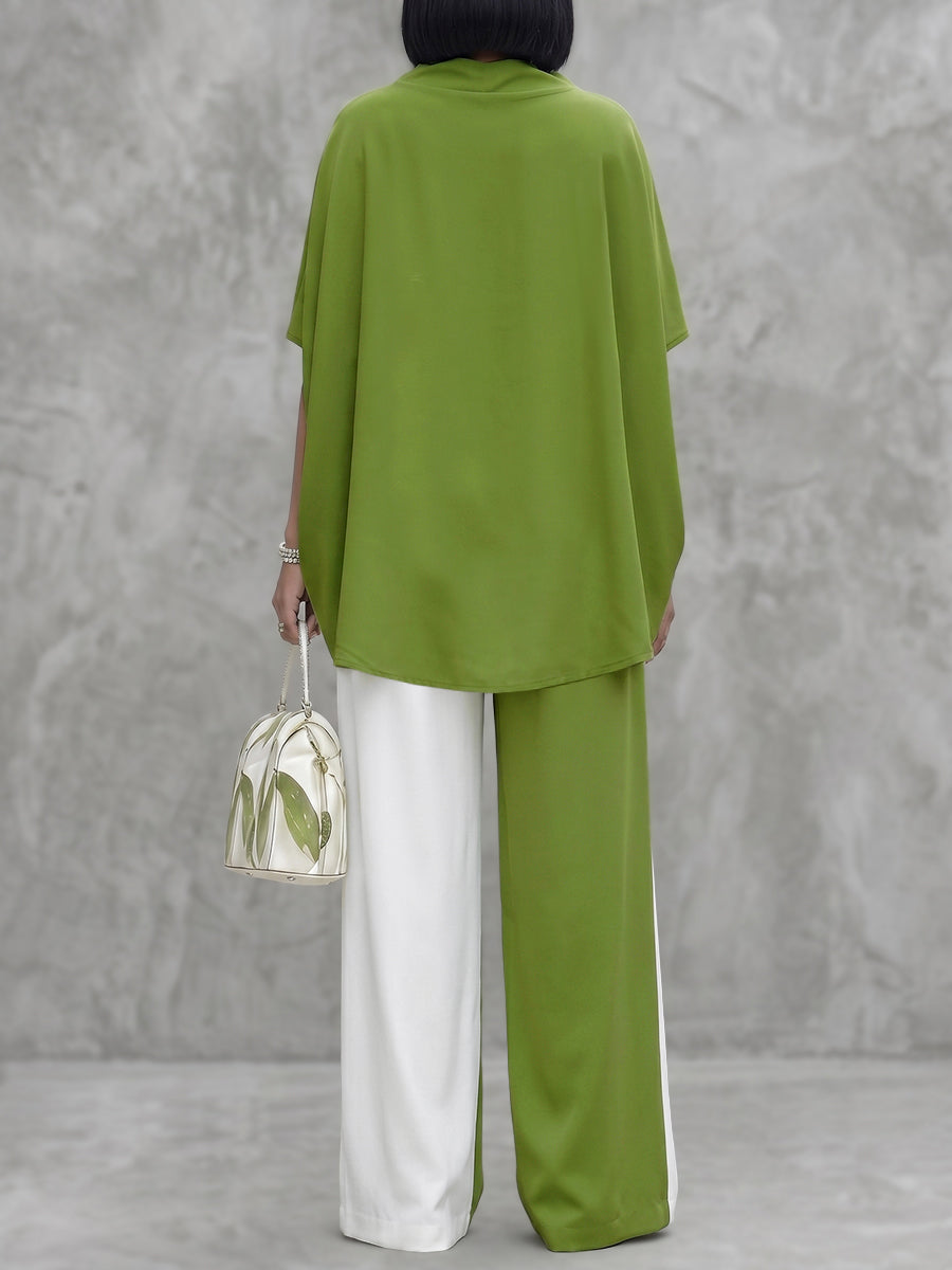 Wide-Leg High-Waist Pocket Contrast Pants