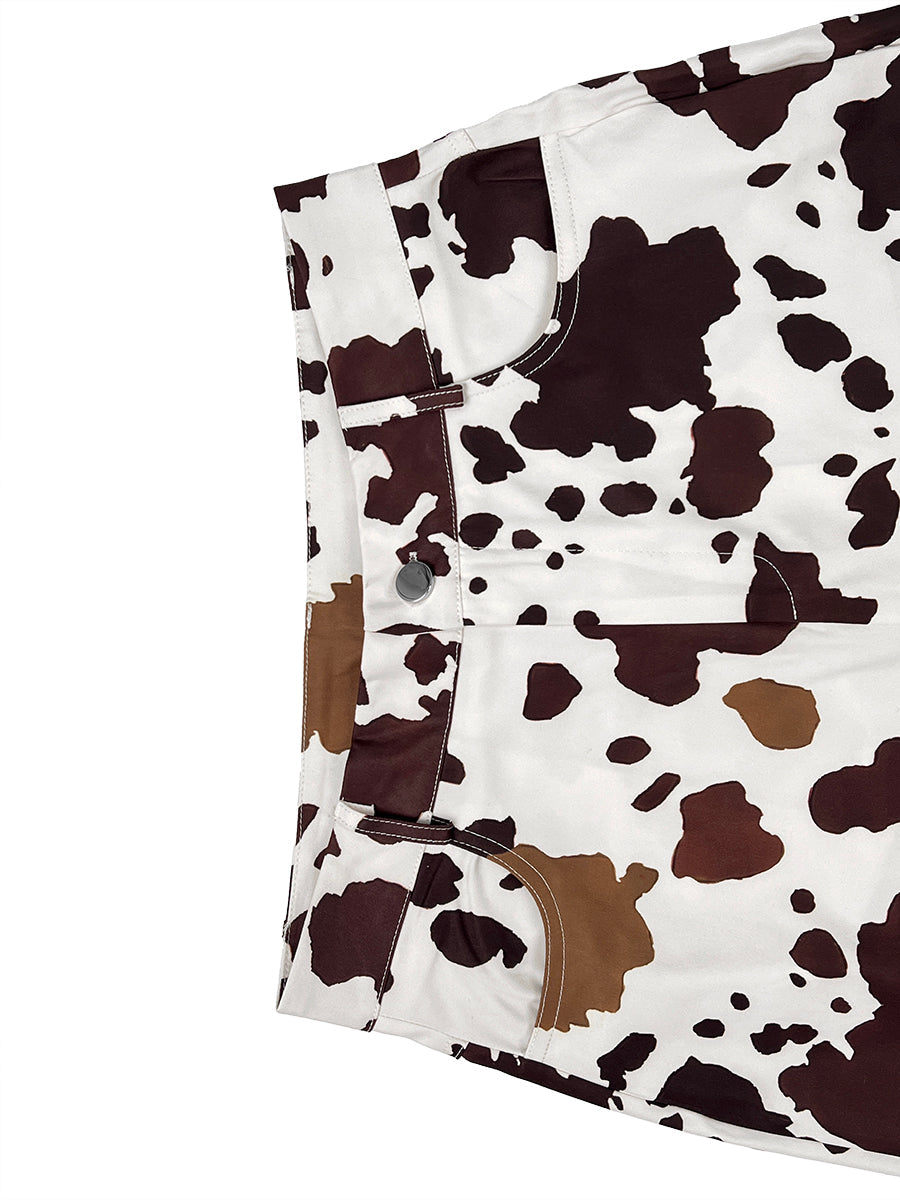 Printed High-Waist Contrast Pants