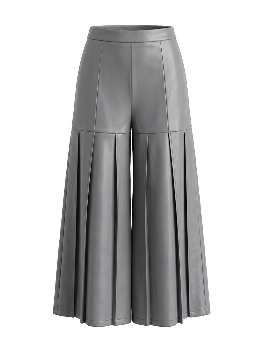 Wide-Leg High-Waist Pleated Zip Pants