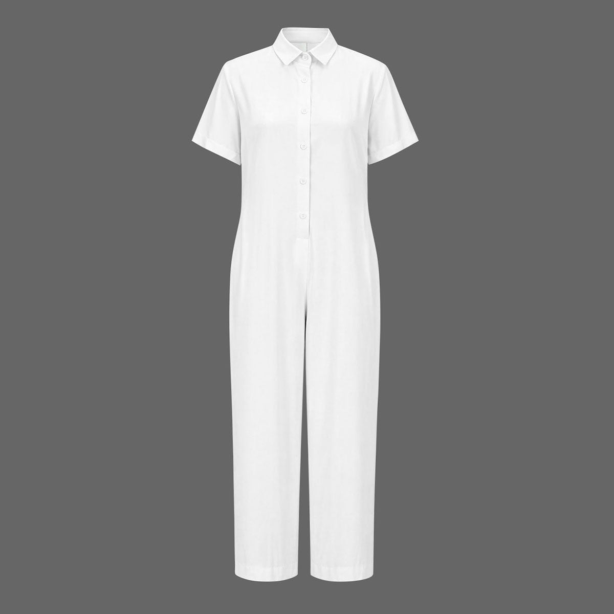 Button-Detail Short-Sleeve Relaxed Jumpsuit