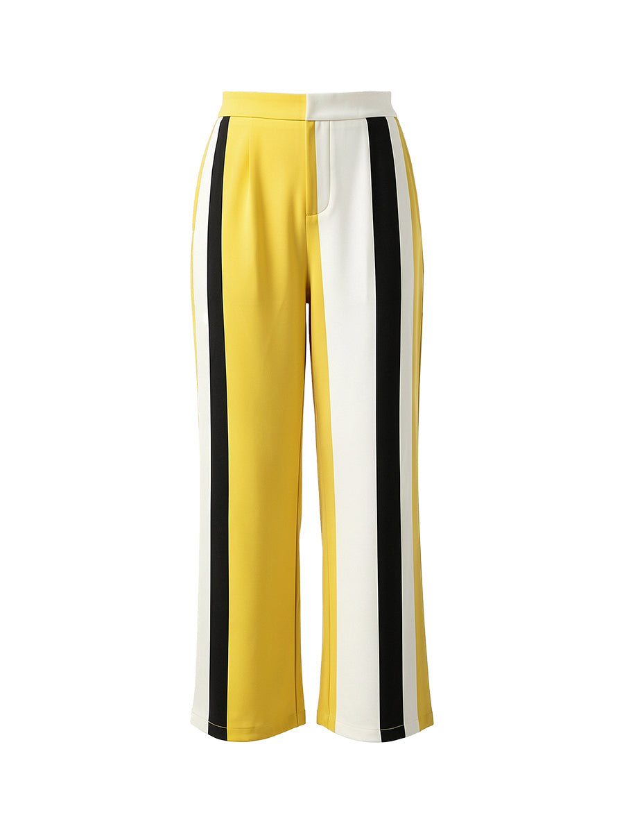 Striped High-Waist Pocket Contrast Pants