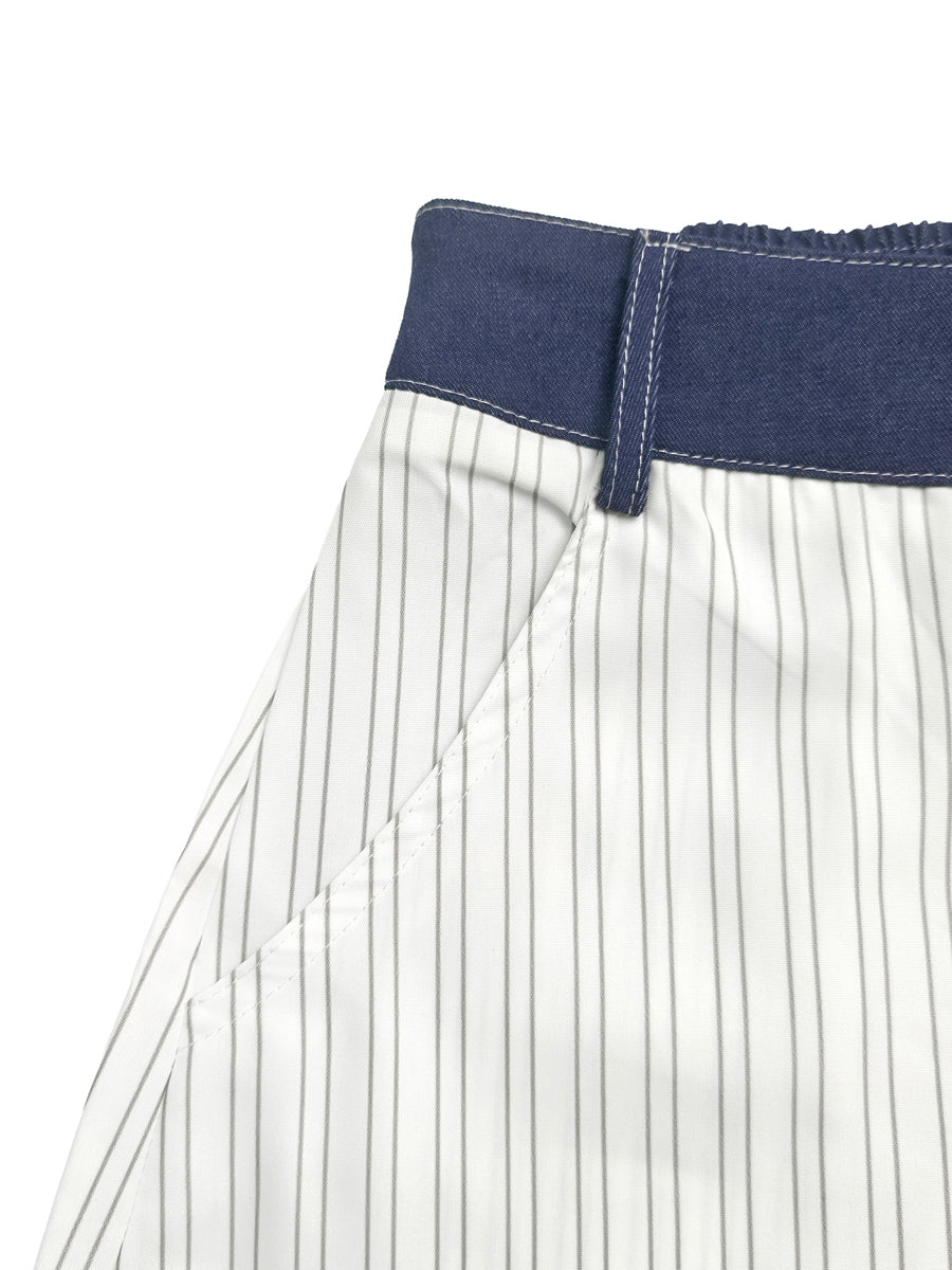 Striped High-Waist Button-Detail Pocket Pants