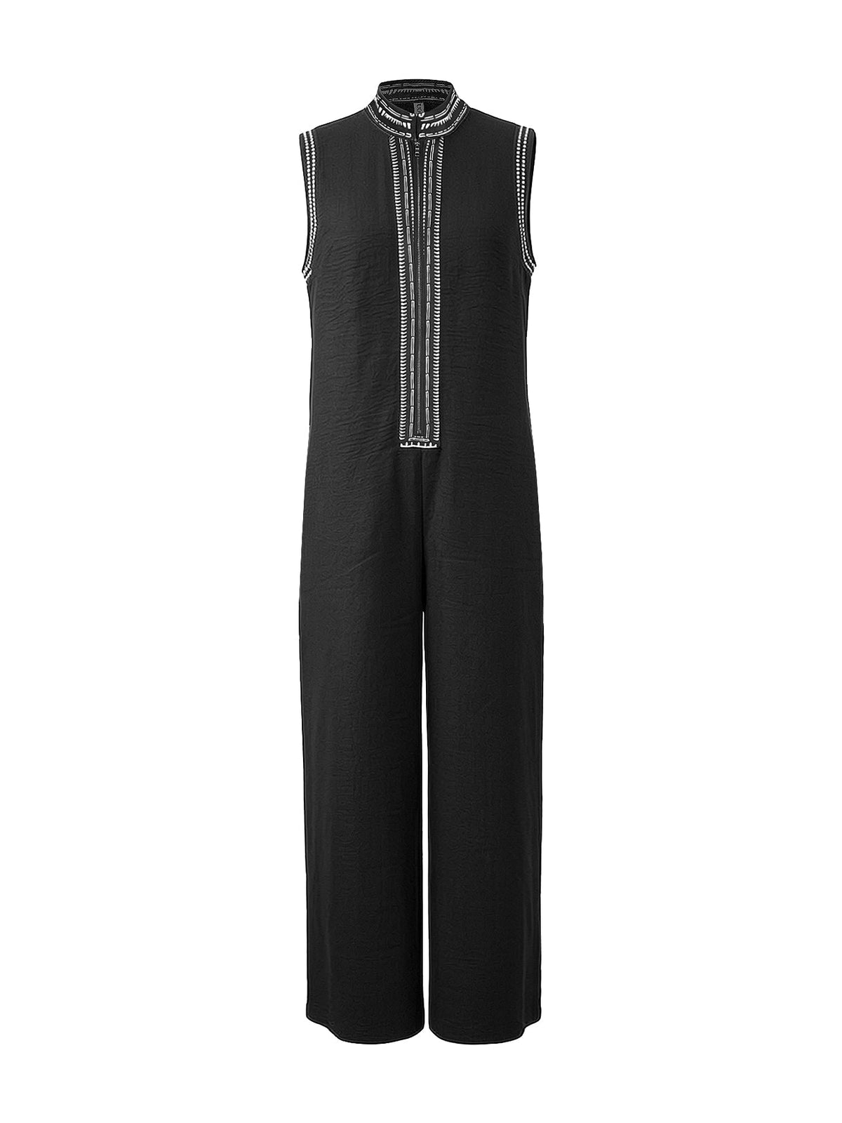 Wide-Leg Stand-Collar Zip Pocket Jumpsuit