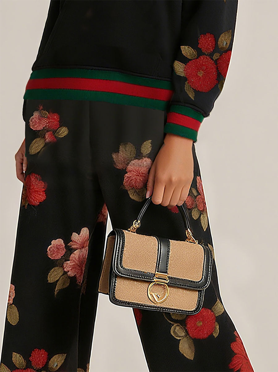 Floral Wide-Leg High-Waist Pocket Pants