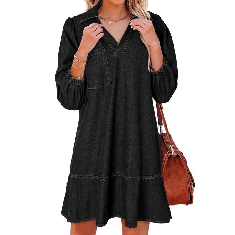 Layla | Soft Washed Denim Puff Sleeve Dress