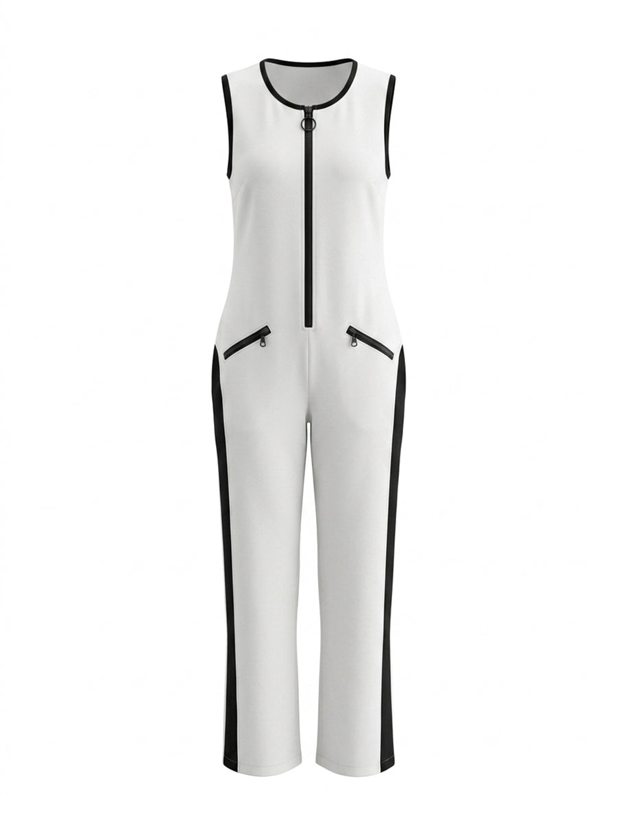 V-Neck Zip Pocket Sleeveless Jumpsuit
