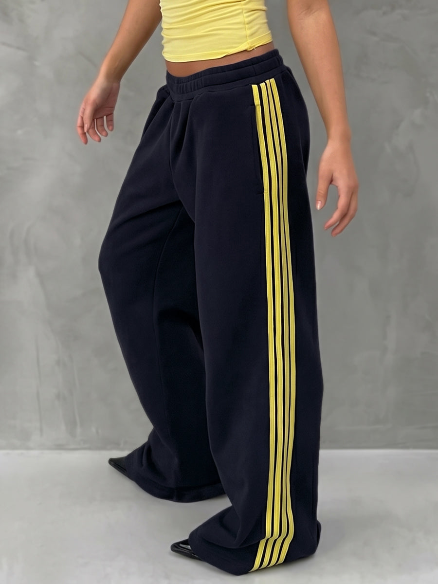 Striped Wide-Leg High-Waist Pocket Pants