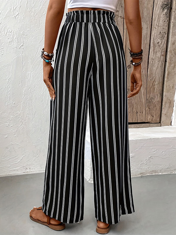 Striped High-Waist Pocket Relaxed Pants