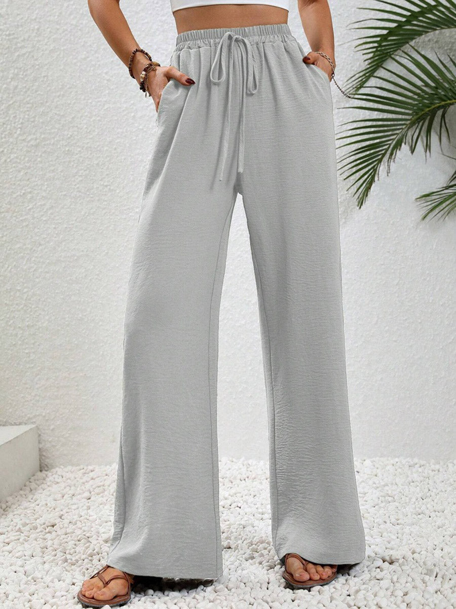 High-Waist Pleated Elastic Relaxed Pants