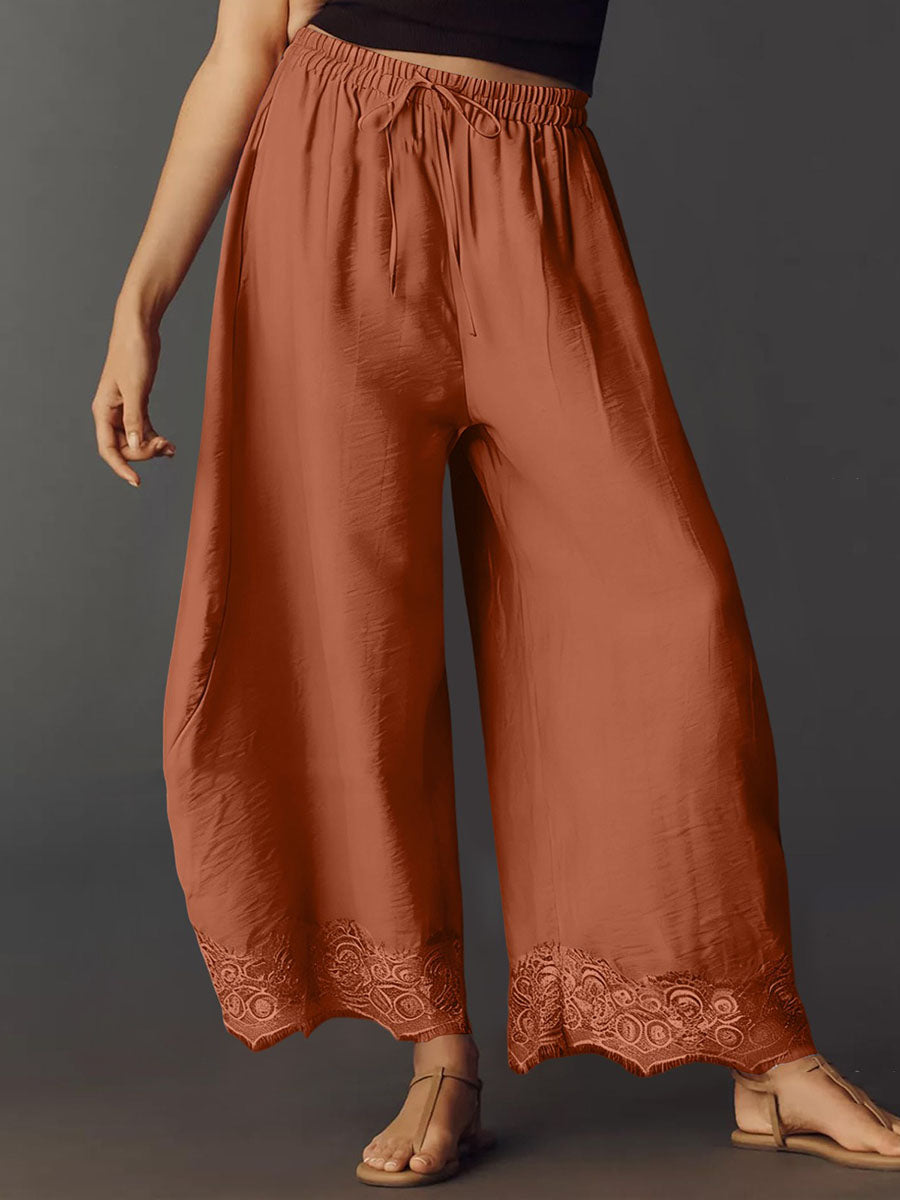 Wide-Leg Drawstring Pocket Elastic Pants