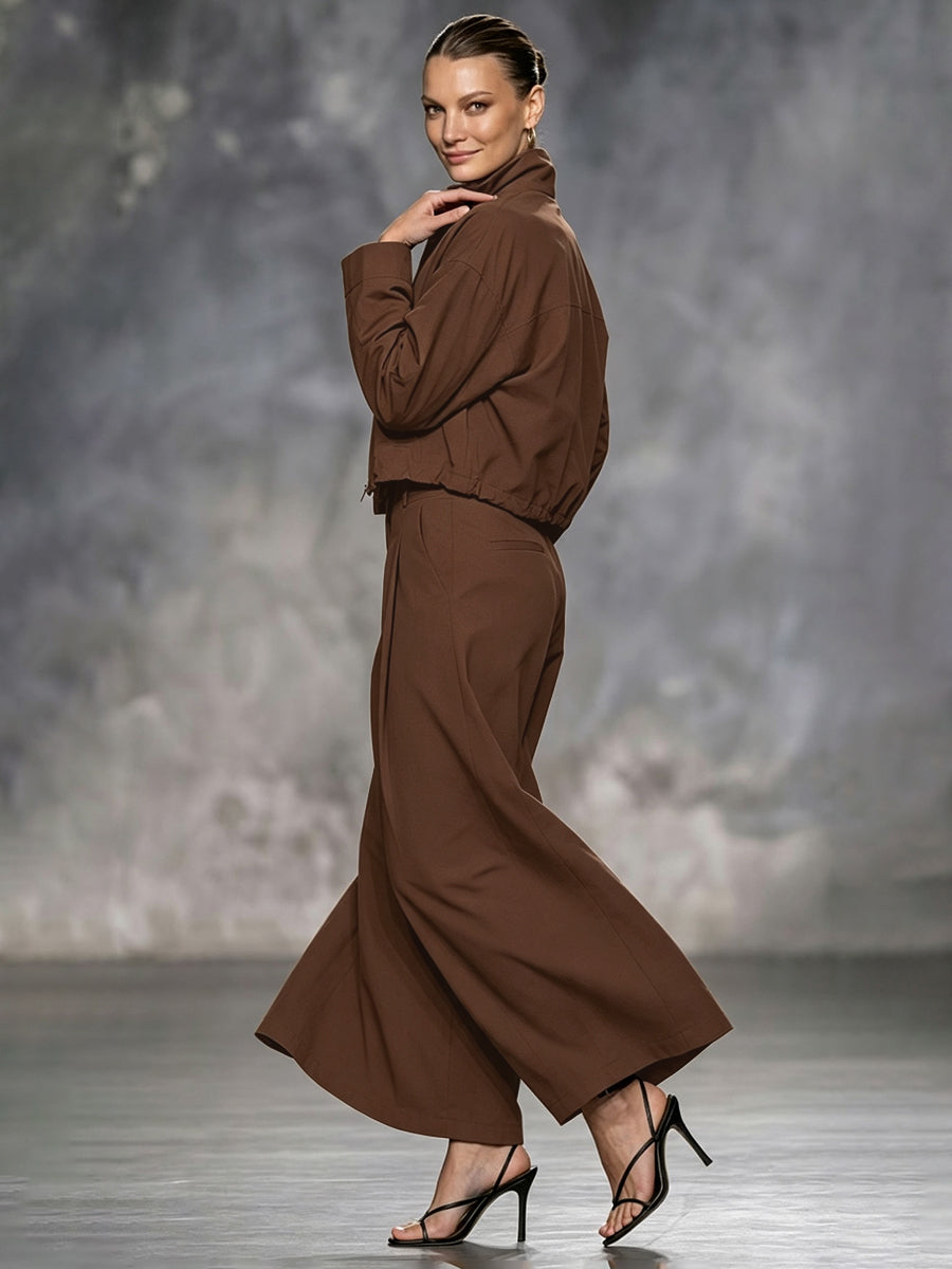 Wide-Leg Cropped Pocket Elastic Pants